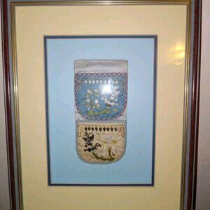 Framed Vintage Chinese Doubled Sided Silk Embroidery Coin Purse